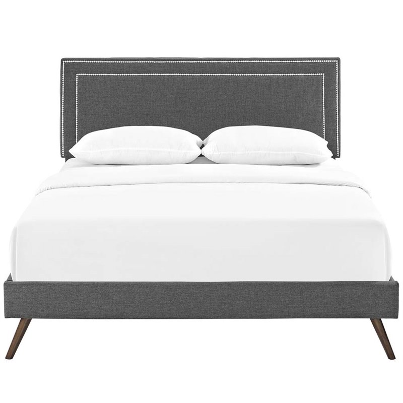 Modway Jessamine Fabric Upholstered Queen Platform Bed in Gray