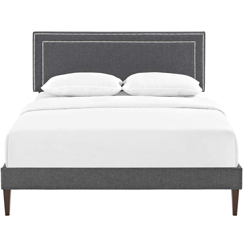 Modway Jessamine Fabric Upholstered Queen Platform Bed in Gray