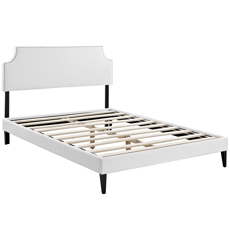 Laura Vinyl Full Platform Bed with Squared Tapered Legs in White