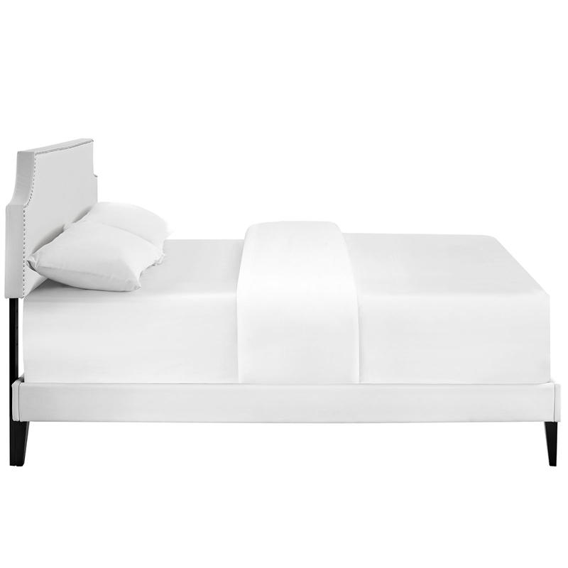 Laura Vinyl Full Platform Bed with Squared Tapered Legs in White