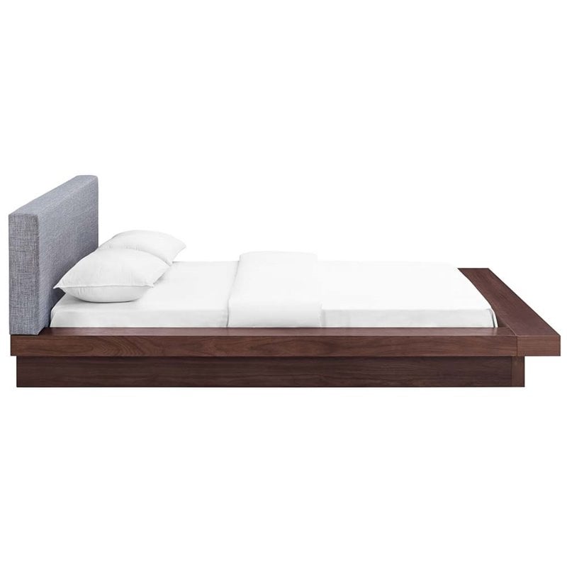 Modway Freja Queen Wood Polyester Fabric Platform Bed in Walnut/Gray
