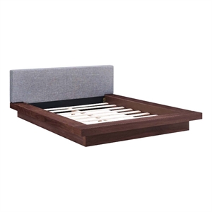 Modway Freja Queen Wood Polyester Fabric Platform Bed in Walnut/Gray
