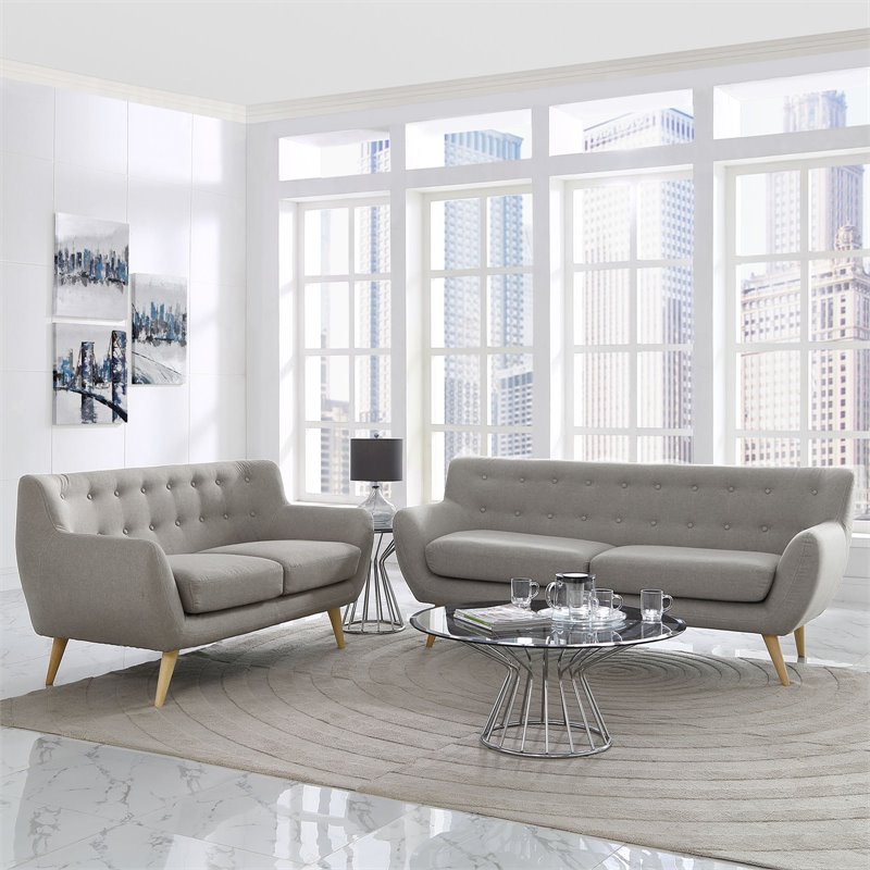 Modway Remark 2-Piece Polyester Fabric Rubberwood Living Room Set in Light Gray