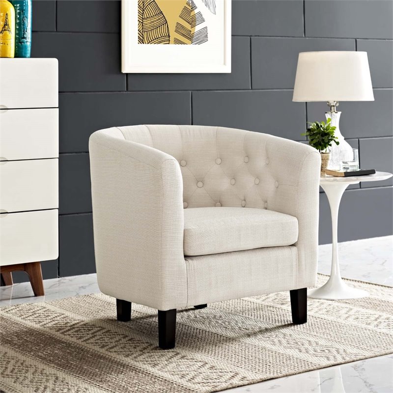 Modway Prospect Upholstered Polyester Fabric and Wood Armchair in Beige