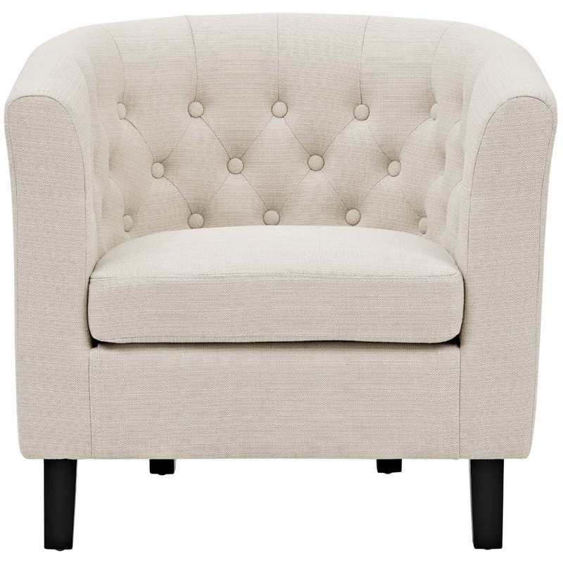 Modway Prospect Upholstered Polyester Fabric and Wood Armchair in Beige