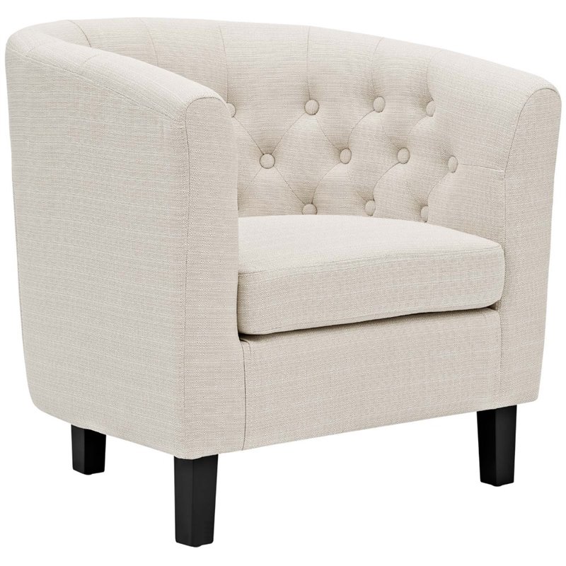 Modway Prospect Upholstered Polyester Fabric and Wood Armchair in Beige