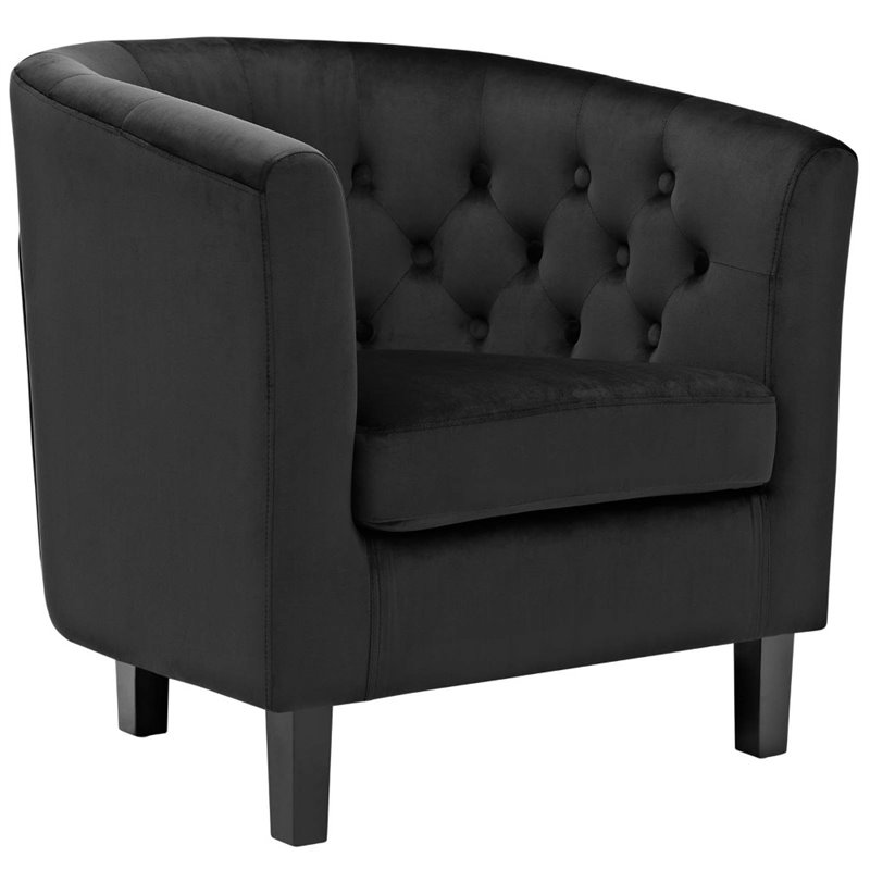 Modway Prospect Modern Performance Velvet and Wood Armchair in Black