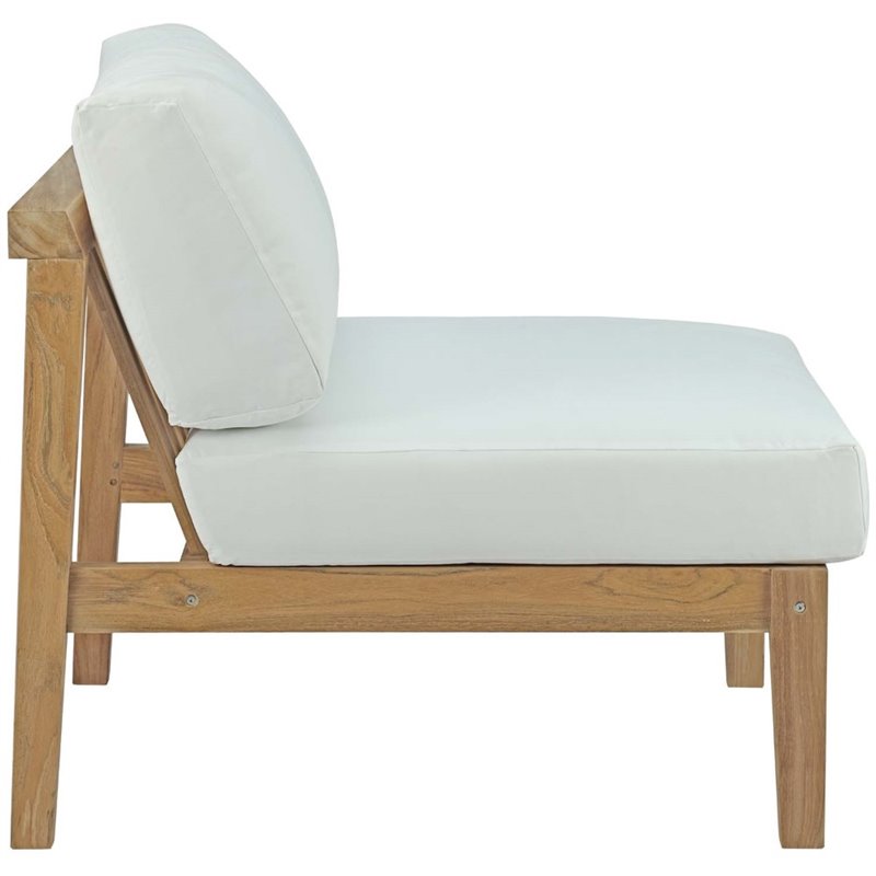 Modway Bayport Outdoor Patio Solid Teak Wood Armless Chair in Natural/White