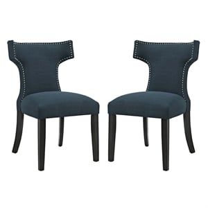 Modway Curve 20.5&quot Fabric Dining Side Chair in Black/Azure (Set of 2)