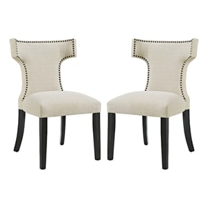 Modway Curve 20.5&quot Fabric Dining Side Chair in Black/Beige (Set of 2)
