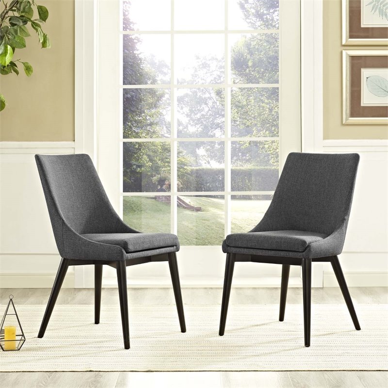 Modway Viscount Fabric Upholstered Dining Side Chair in Gray (Set of 2)