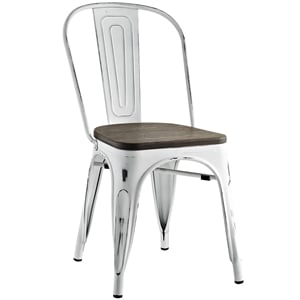 Modway Promenade 18&quot Metal & Bamboo Dining Side Chair in White (Set of 4)