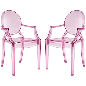 modway casper stackable dining arm chair in pink (set of 2)