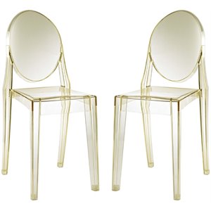 modway casper clear dining side chair in yellow (set of 2)