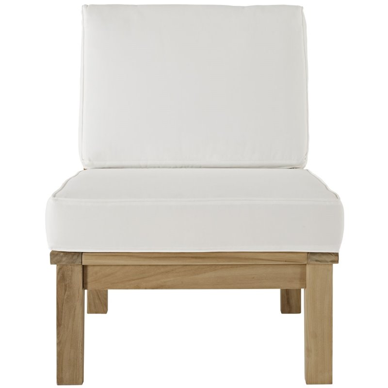 Modway Marina Modern Wood Outdoor Teak Armless Chair in Natural/White