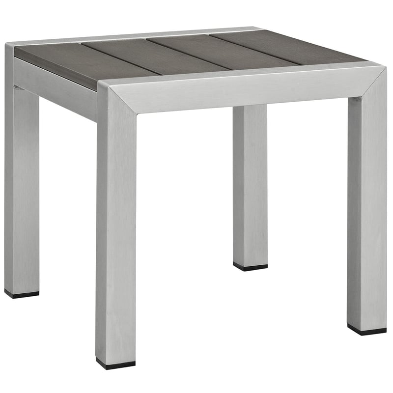 Modway Shore Outdoor Patio Wood and Aluminum Side Table in Silver/Gray
