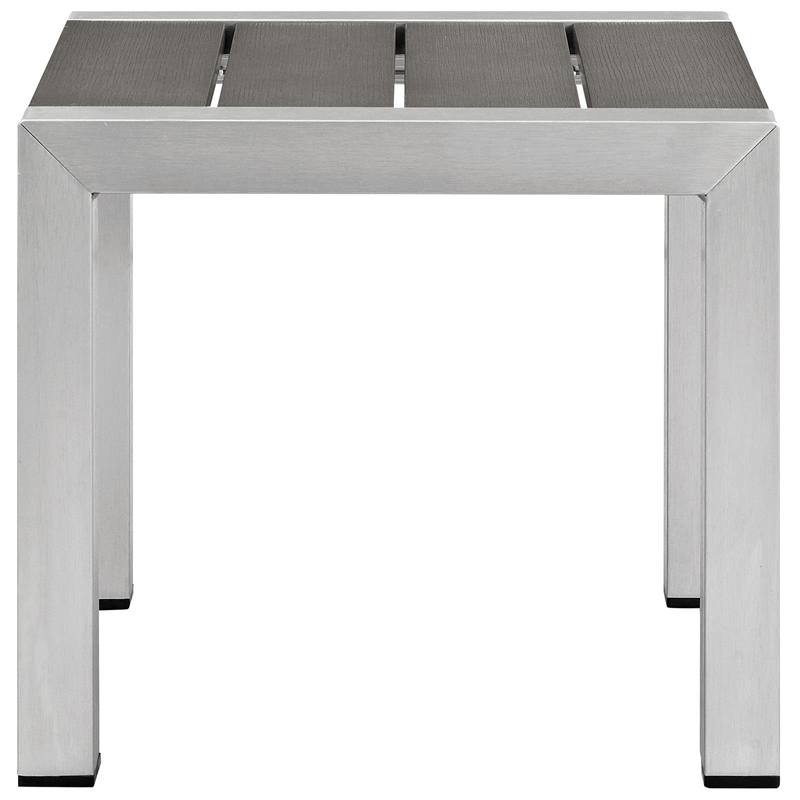 Modway Shore Outdoor Patio Wood and Aluminum Side Table in Silver/Gray