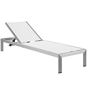 modway shore aluminum mesh patio chaise lounge in silver and white