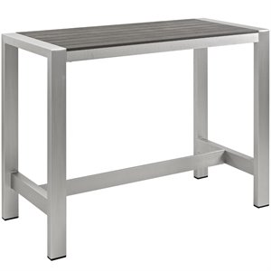 modway shore aluminum patio bar table in silver and gray