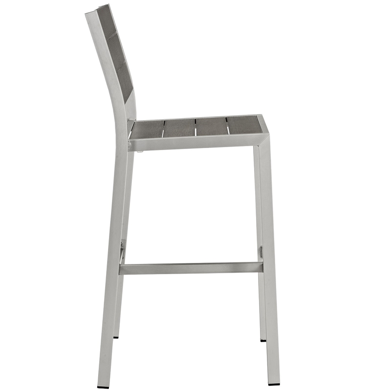 Modway Shore Aluminum Plastic Wood Outdoor Patio Armless Bar Stool - Silver/Gray