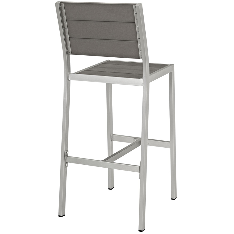 Modway Shore Aluminum Plastic Wood Outdoor Patio Armless Bar Stool - Silver/Gray