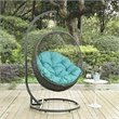 Modway Hide Steel Rattan Outdoor Patio Swing Chair with Stand in Gray/Turquoise
