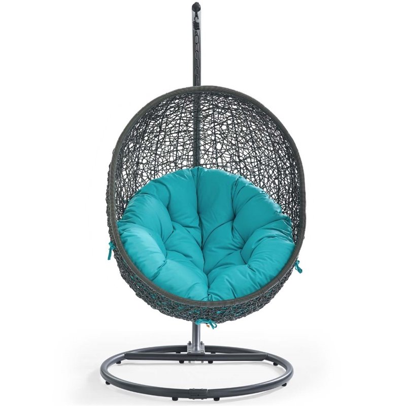 Modway Hide Steel Rattan Outdoor Patio Swing Chair with Stand in Gray/Turquoise