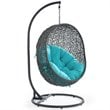 Modway Hide Steel Rattan Outdoor Patio Swing Chair with Stand in Gray/Turquoise