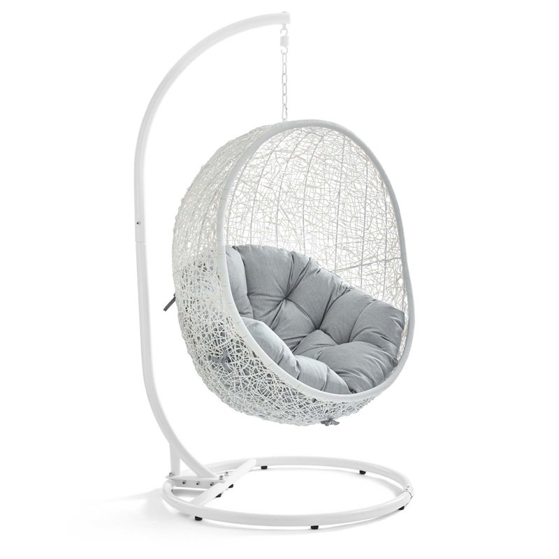 Modway Hide Outdoor Patio Swing Chair With Stand in White Gr