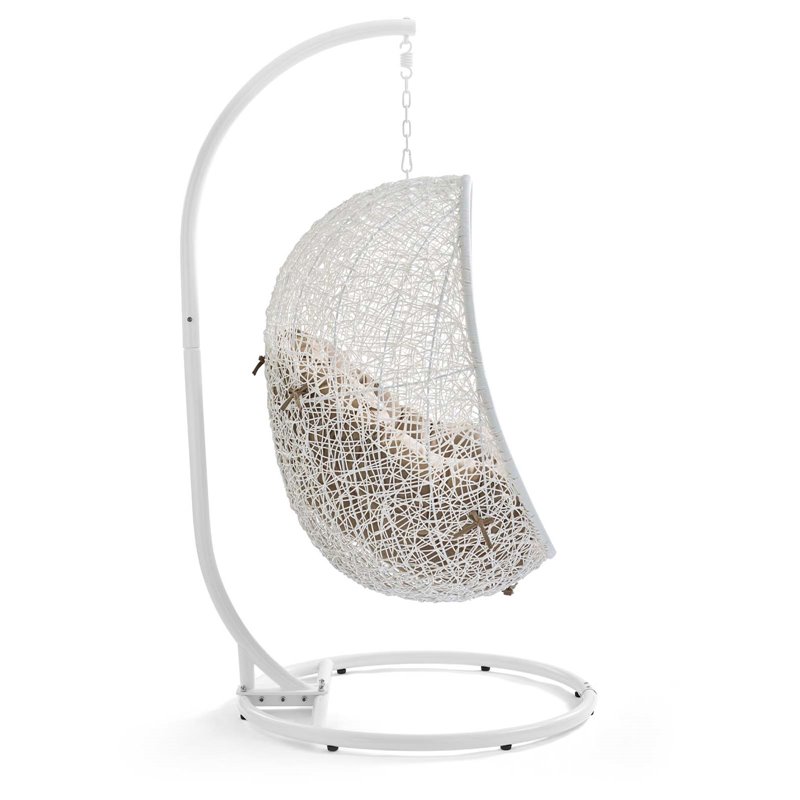 Modway Hide Steel Rattan Outdoor Patio Swing Chair with Stand in White/Mocha