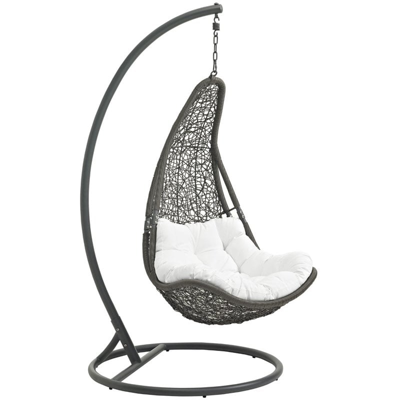 Modway Abate Steel and Rattan Outdoor Patio Swing Chair in Gray/White