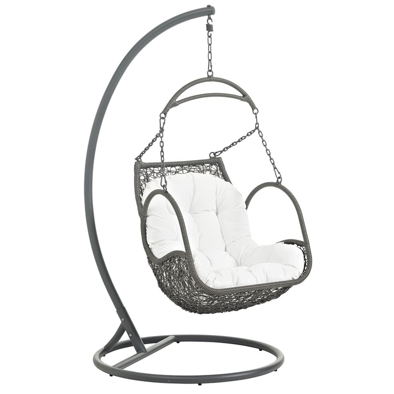 Modway Arbor Metal Fabric and Rattan Outdoor Patio Wood Swing Chair in Gray