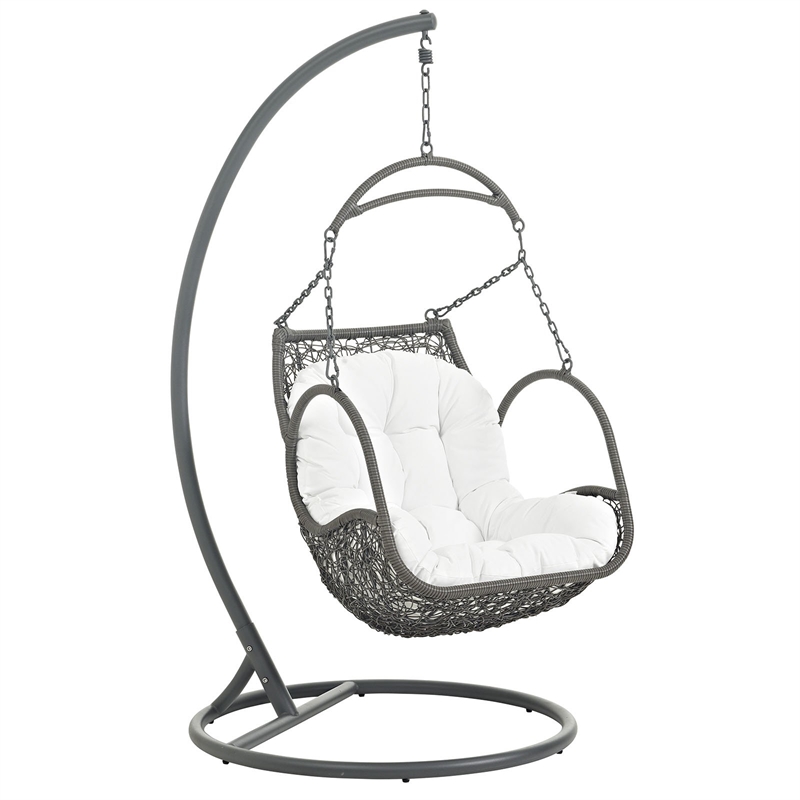 Modway Arbor Metal Fabric and Rattan Outdoor Patio Wood Swing Chair in Gray