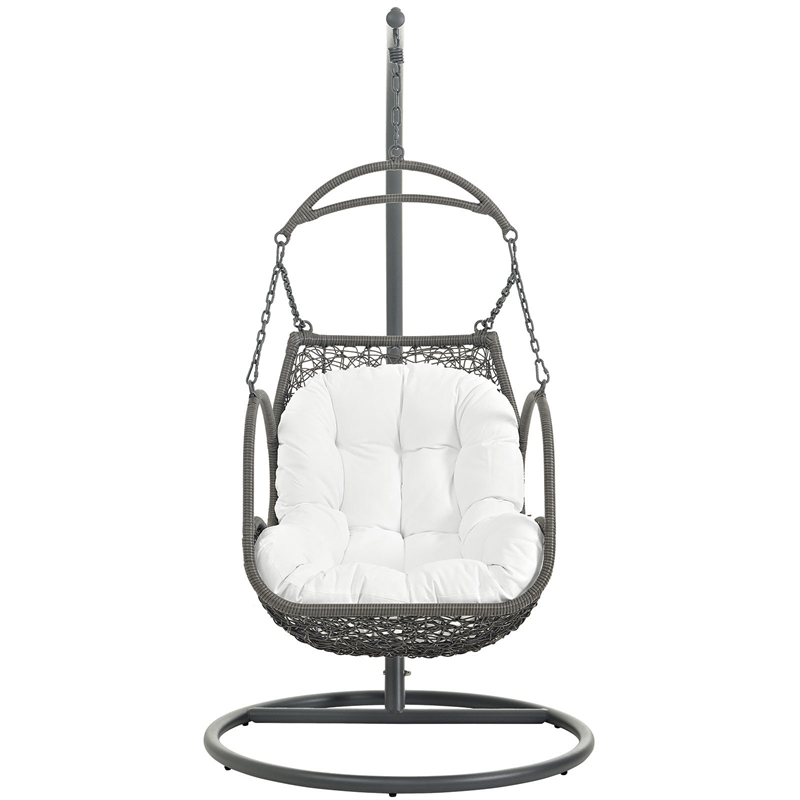 Modway Arbor Metal Fabric and Rattan Outdoor Patio Wood Swing Chair in Gray