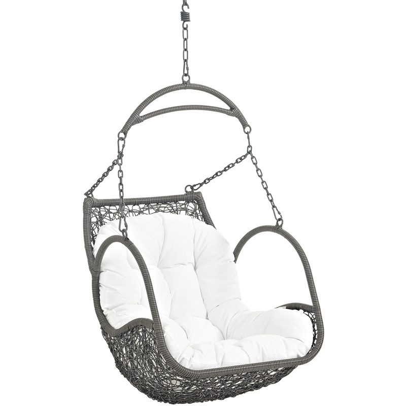 Modway Arbor Metal Fabric and Rattan Outdoor Patio Wood Swing Chair in Gray