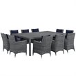 Modway Summon 11-Piece Rattan Fabric Patio Dining Set in Canvas Gray/Navy
