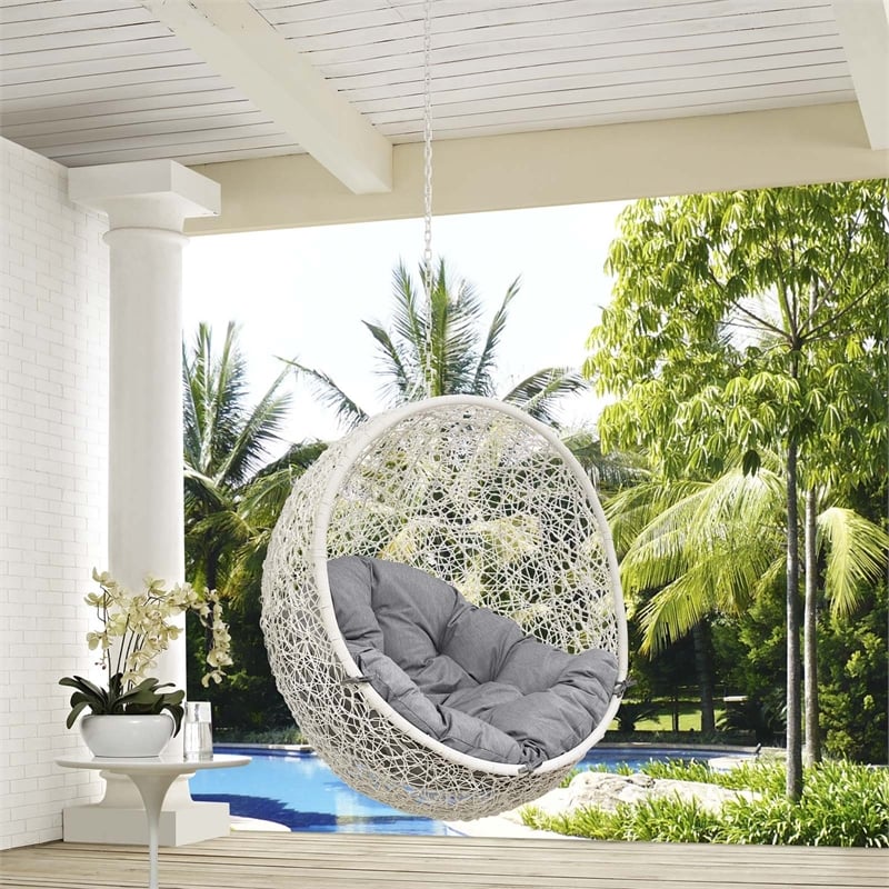 Modway Hide Steel Rattan Outdoor Patio Swing Chair without Stand in White/Gray