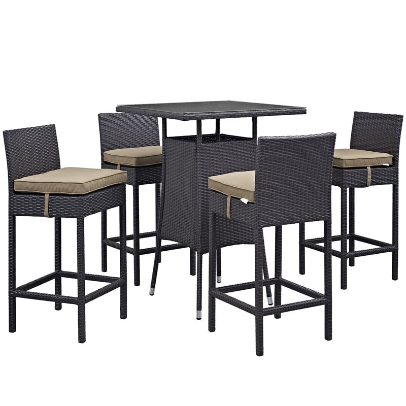 Modway Convene 5-Piece Aluminum Rattan Patio Pub Set in Espresso/Red