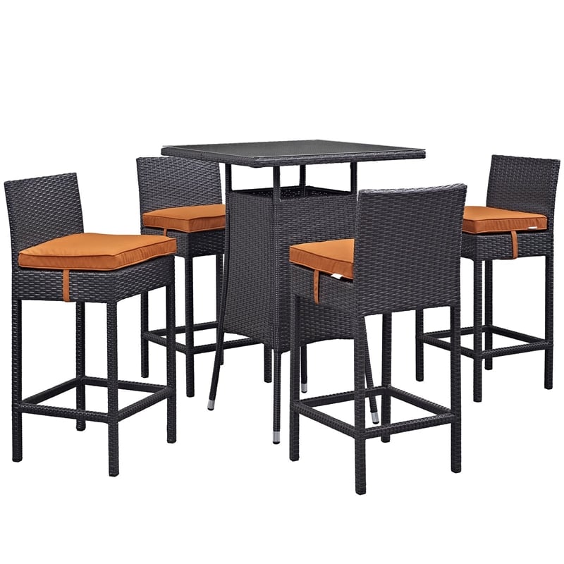 Modway Convene 5-Piece Aluminum Rattan Patio Pub Set in Espresso/Red