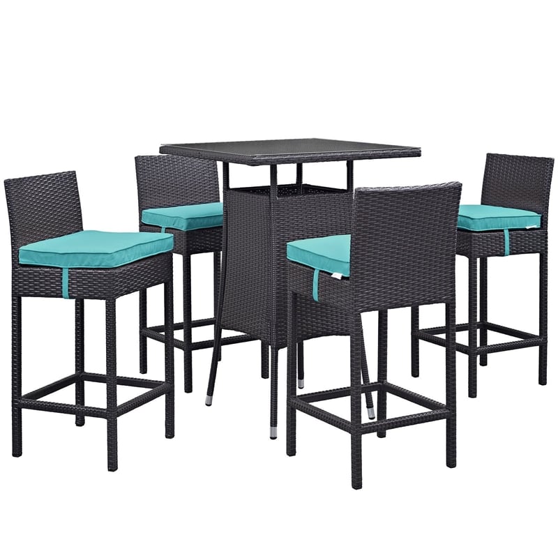 Modway Convene 5-Piece Aluminum Rattan Patio Pub Set in Espresso/Red