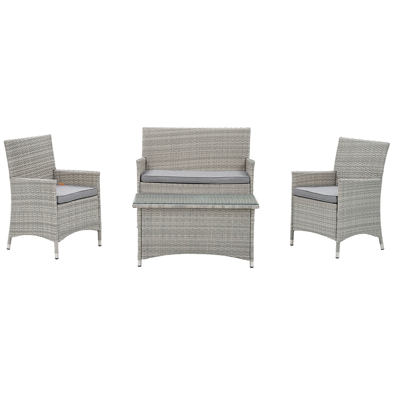 Modway Bridge 4-Piece Rattan Outdoor Patio Conversation Set in Light Gray/Gray