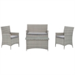Modway Bridge 4-Piece Rattan Outdoor Patio Conversation Set in Light Gray/Gray