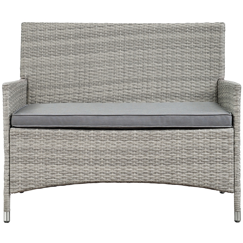 Modway Bridge 4-Piece Rattan Outdoor Patio Conversation Set in Light Gray/Gray