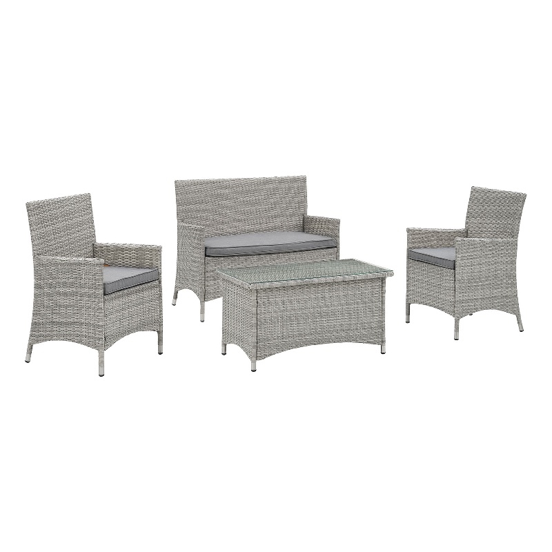 Modway Bridge 4-Piece Rattan Outdoor Patio Conversation Set in Light Gray/Gray