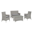 Modway Bridge 4-Piece Rattan Outdoor Patio Conversation Set in Light Gray/Gray