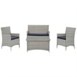 Modway Bridge 4-Piece Rattan Outdoor Patio Conversation Set in Light Gray/Navy