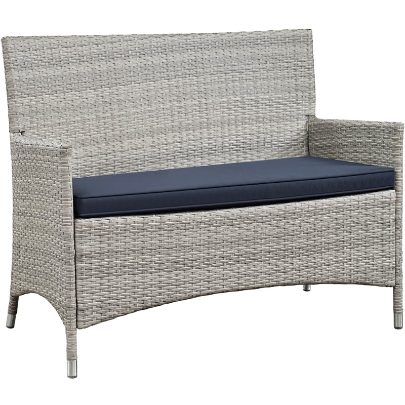 Modway Bridge 4-Piece Rattan Outdoor Patio Conversation Set in Light Gray/Navy