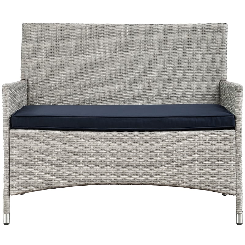 Modway Bridge 4-Piece Rattan Outdoor Patio Conversation Set in Light Gray/Navy