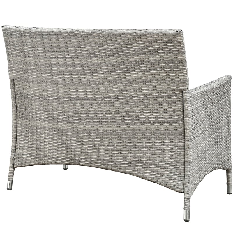 Modway Bridge 4-Piece Rattan Outdoor Patio Conversation Set in Light Gray/Navy