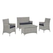 Modway Bridge 4-Piece Rattan Outdoor Patio Conversation Set in Light Gray/Navy